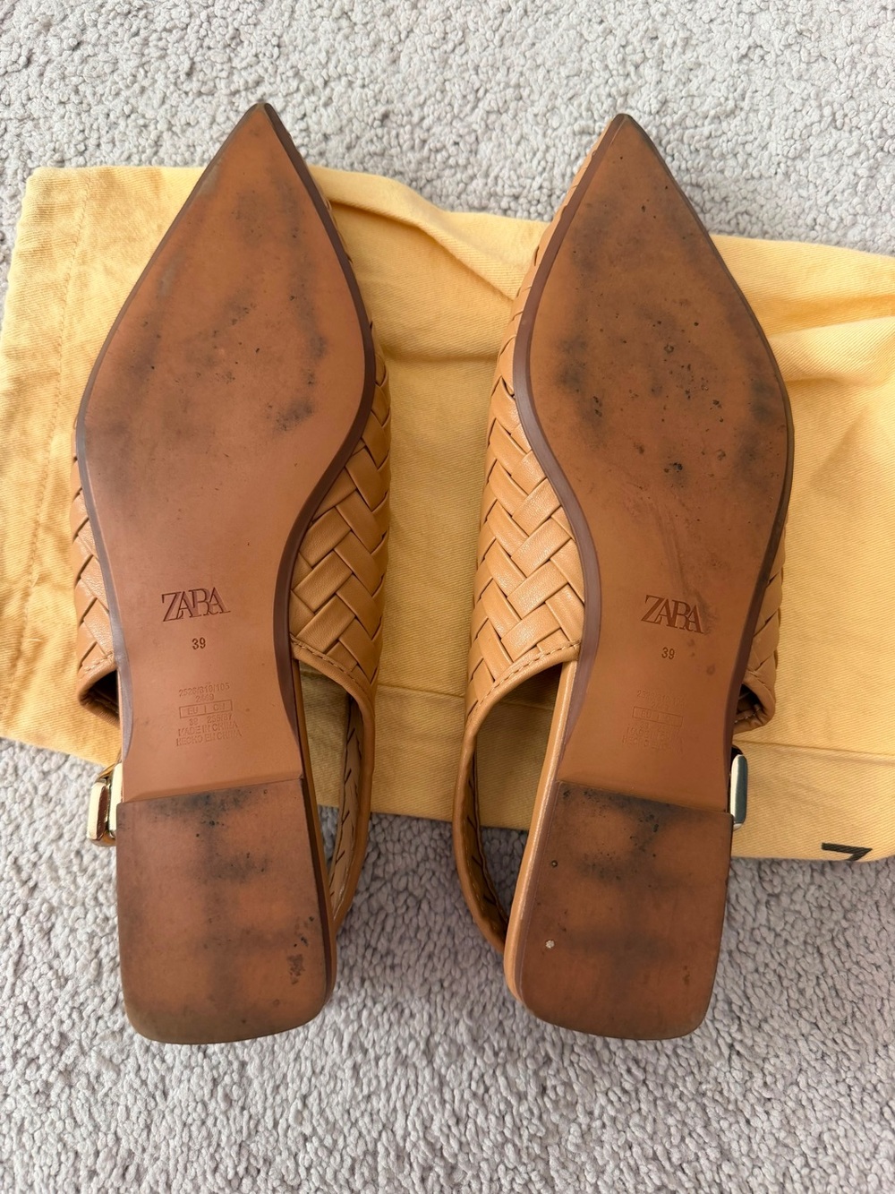 Zara Woven Pointed Slingback Flats in Tan Brown